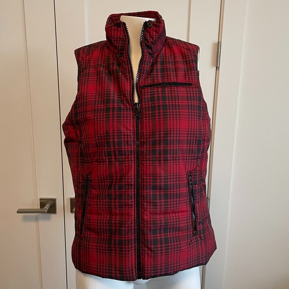 Lauren Ralph Lauren Outdoor Cozy Down Feather Plaid Vest Red + Black Sz M